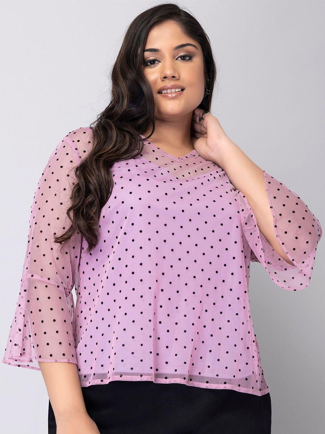 faballey curve polka dots printed bell sleeves top with camisole