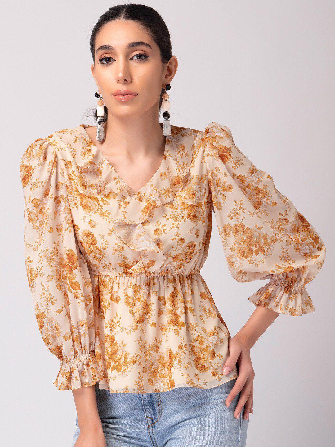 faballey floral print cinched waist top