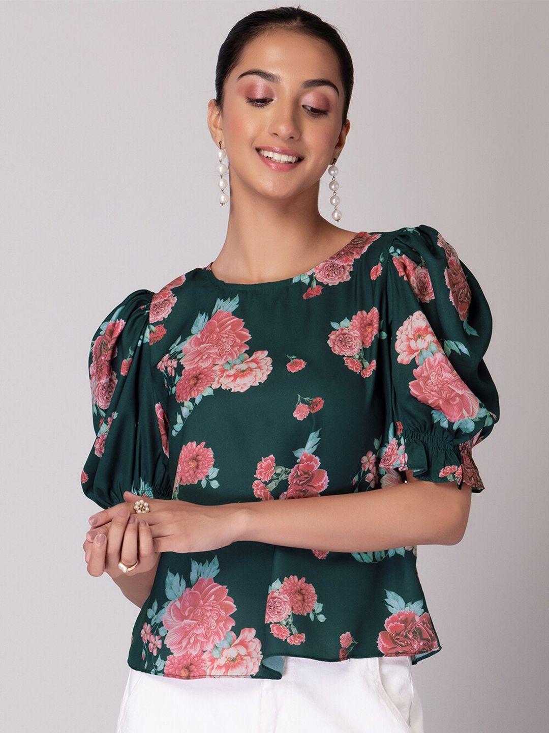 faballey floral printed bell sleeves crepe top
