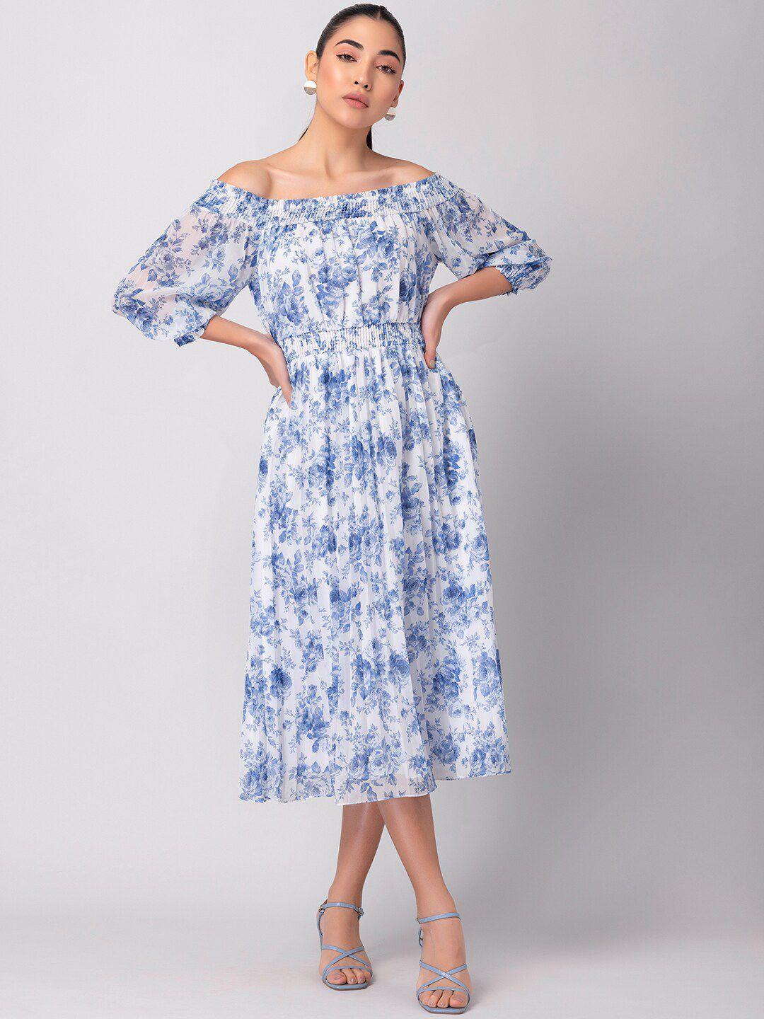 faballey floral printed off-shoulder midi georgette dress