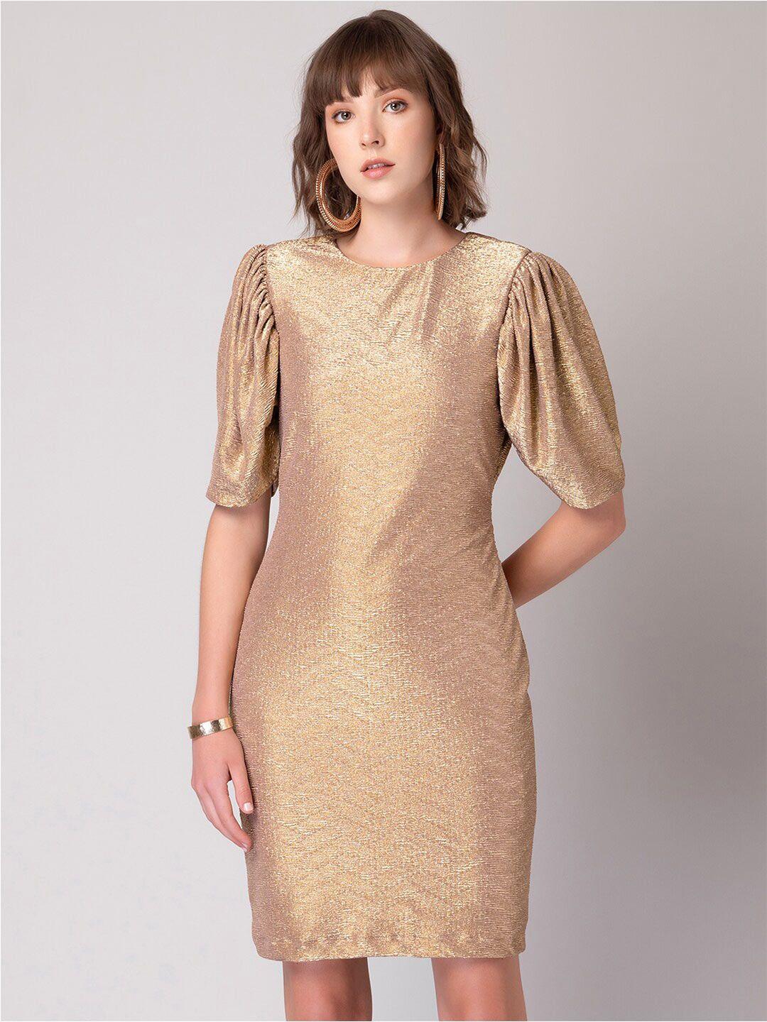 faballey gold-toned puff sleeve sheath dress