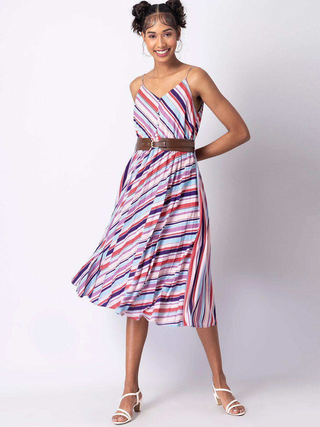 faballey multicoloured striped georgette midi dress