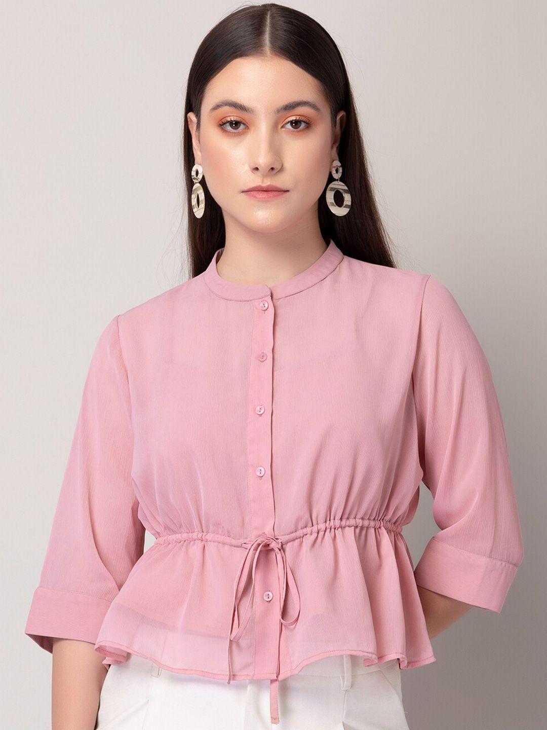 faballey pink one shoulder georgette cinched waist top
