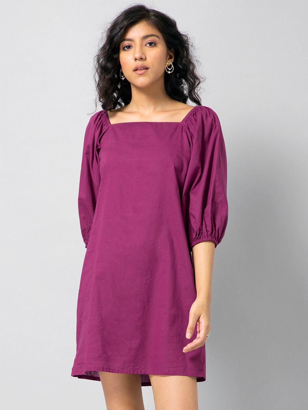 faballey puff sleeve back tie cotton a-line mini dress