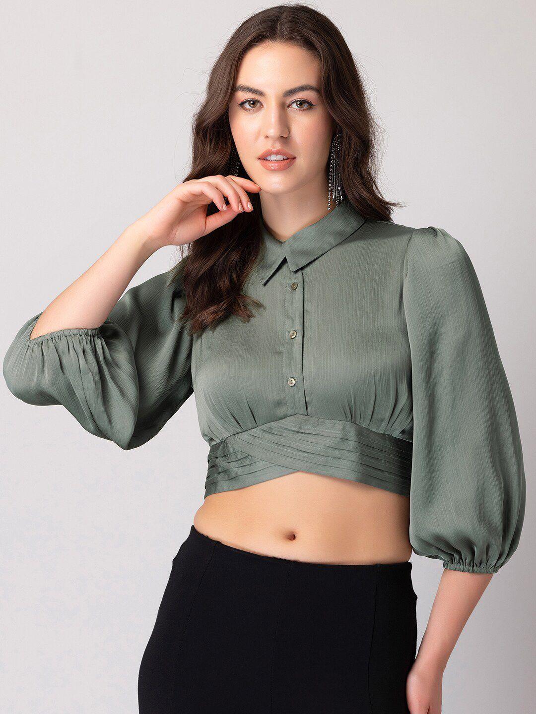faballey puff sleeves shirt style crop top