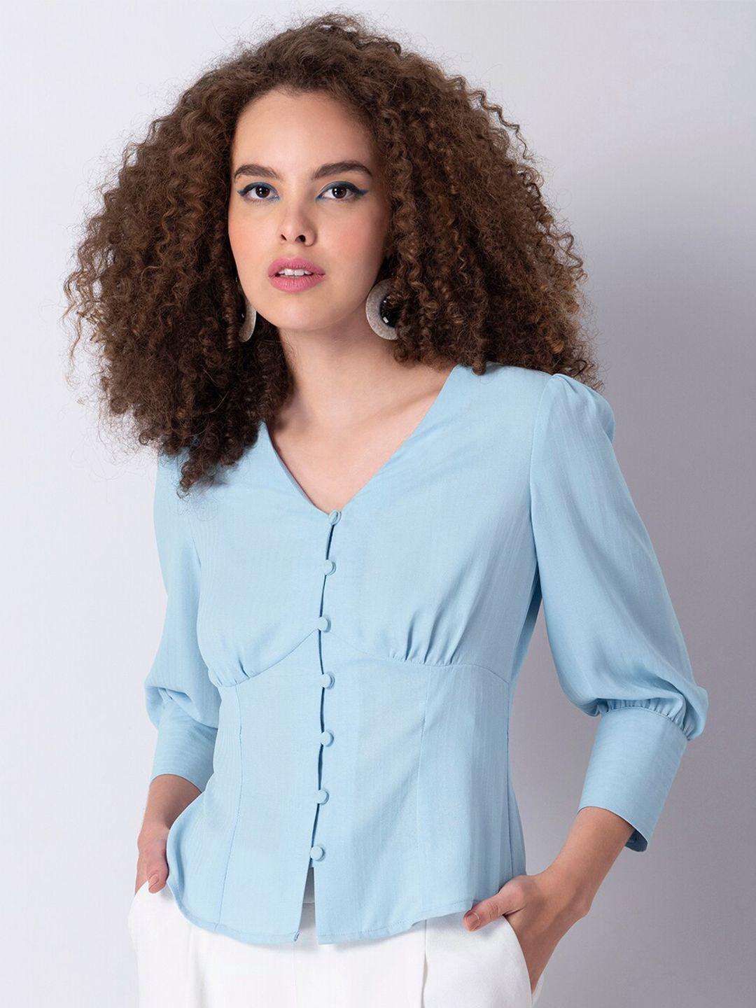 faballey striped v-neck cuffed sleeve shirt style top