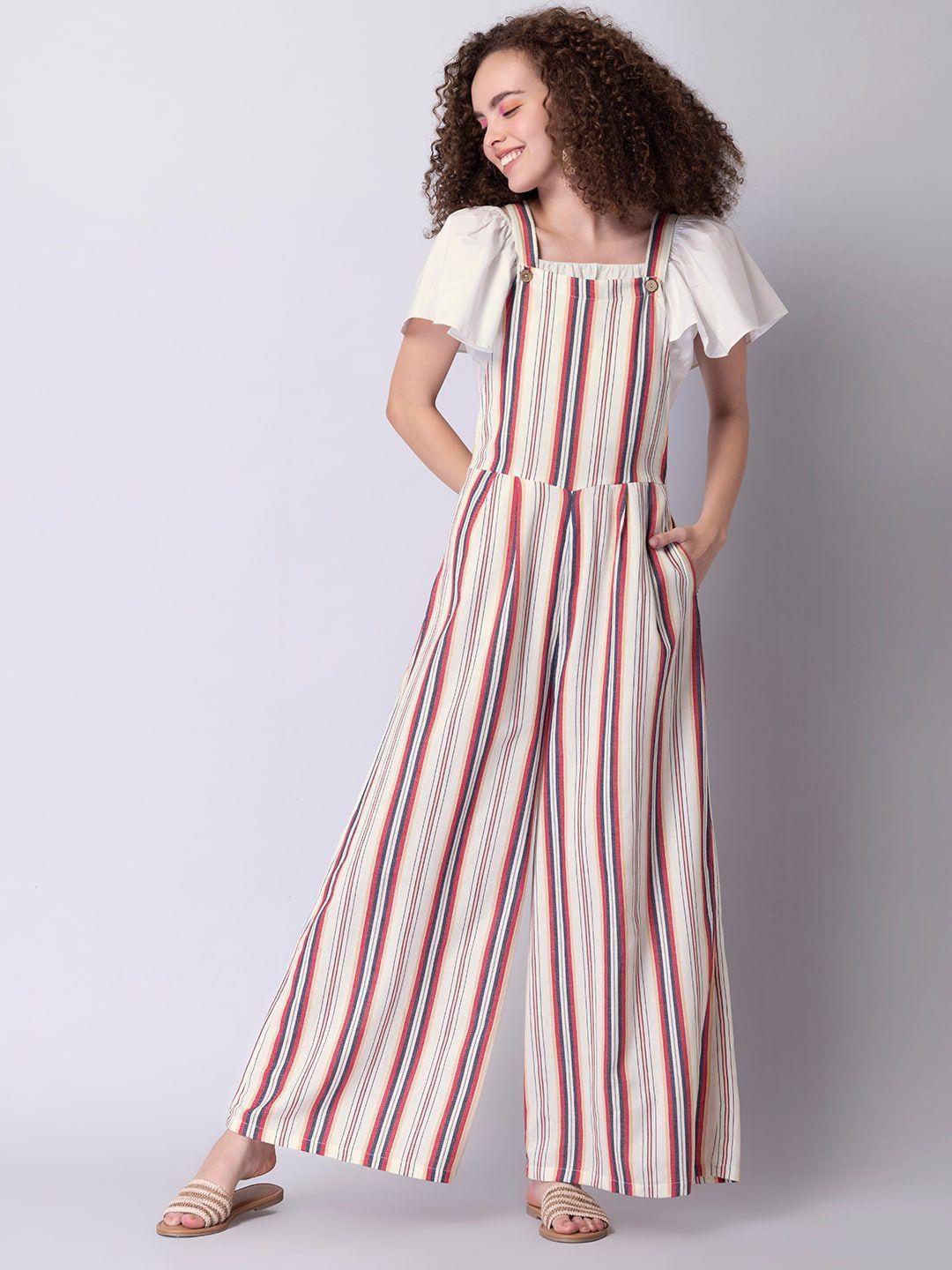 faballey white & red striped basic jumpsuit