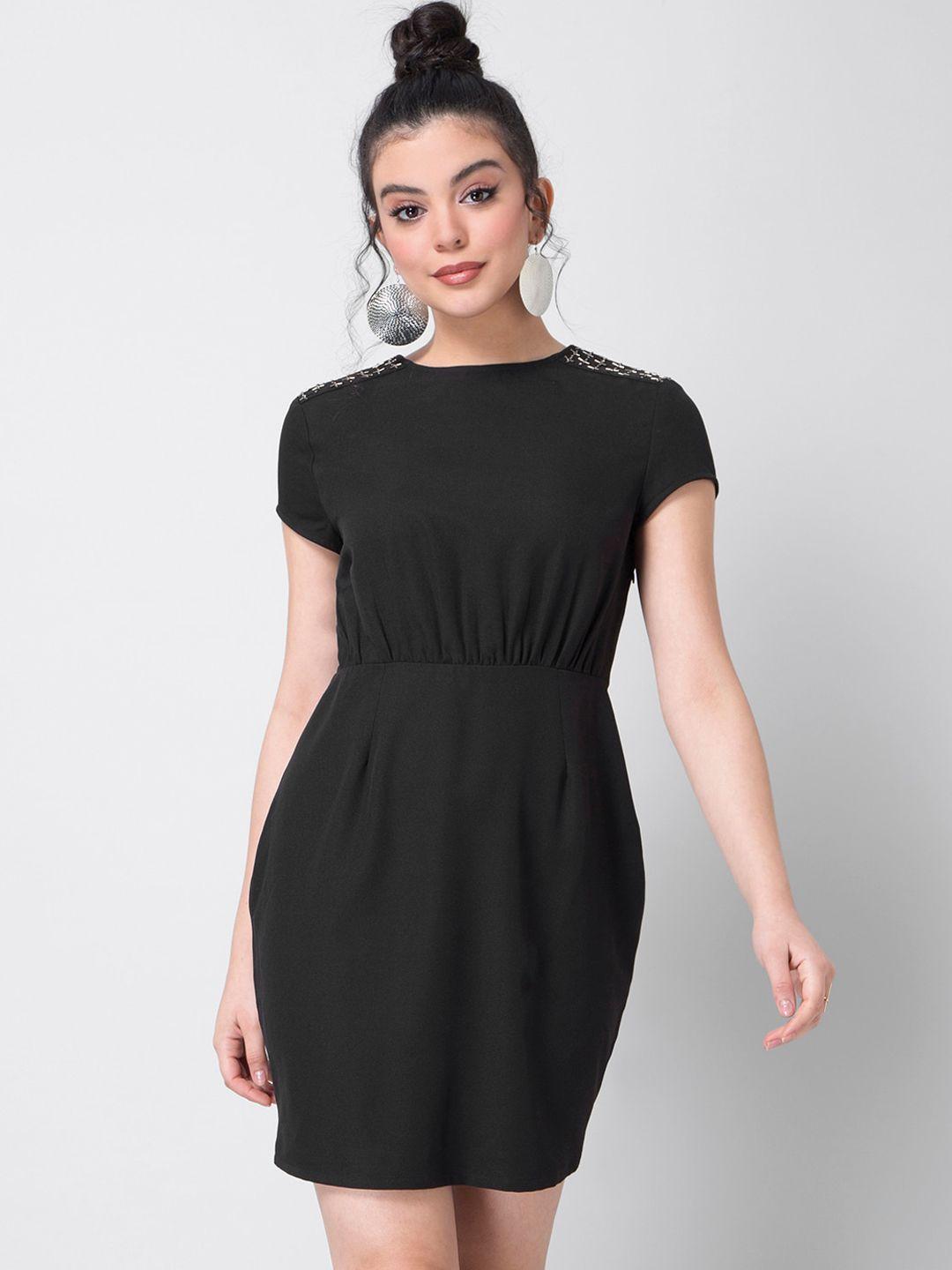 faballey women black solid a-line dress with embellished detail