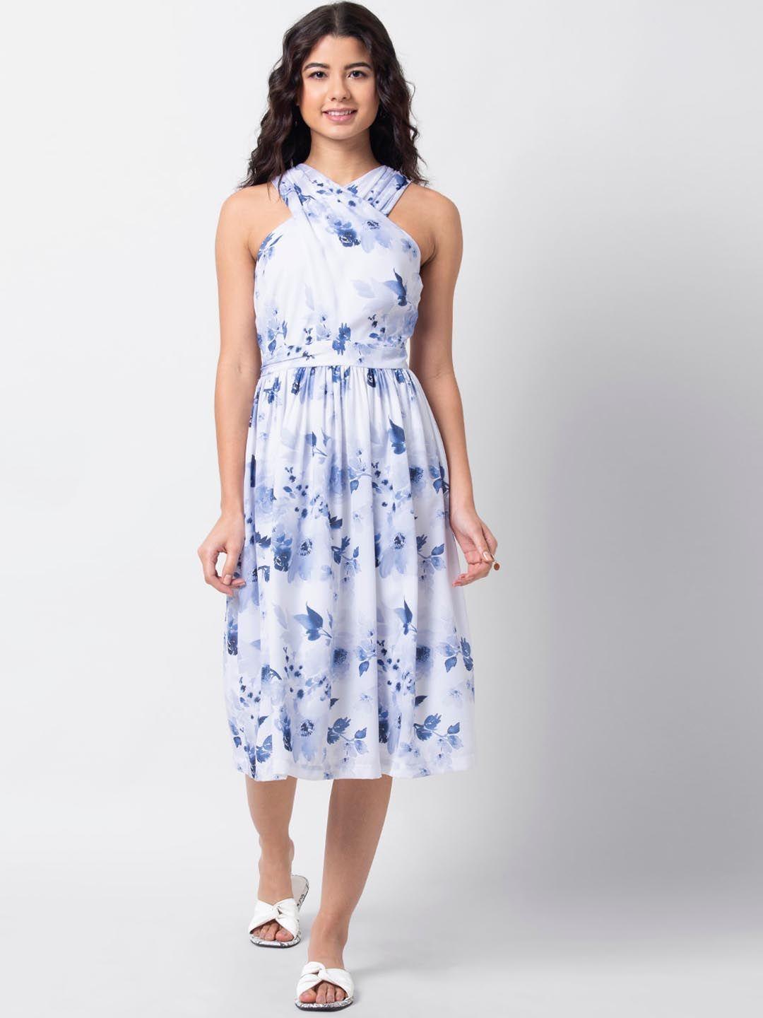 faballey women blue dyed fit and flare dress