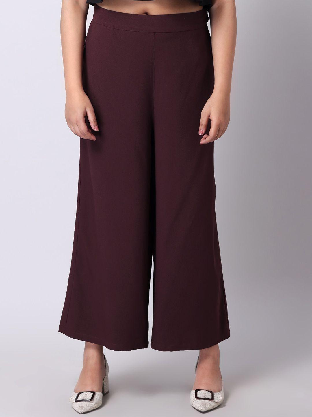 faballey women burgundy loose fit parallel trousers