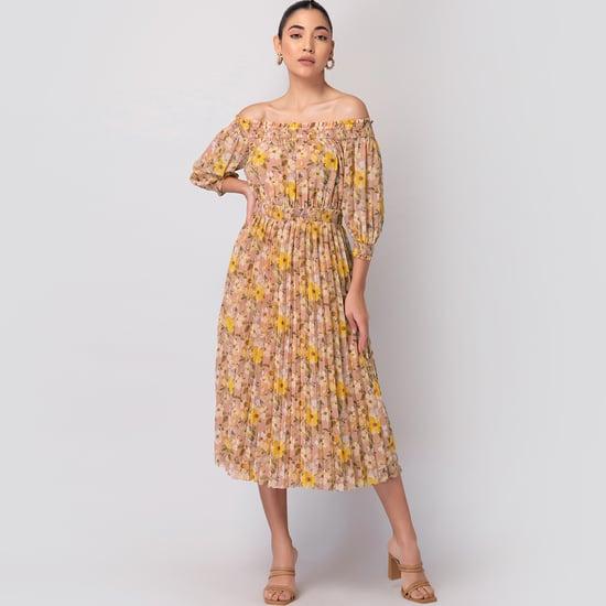 faballey women floral printed off-shoulder midi dress