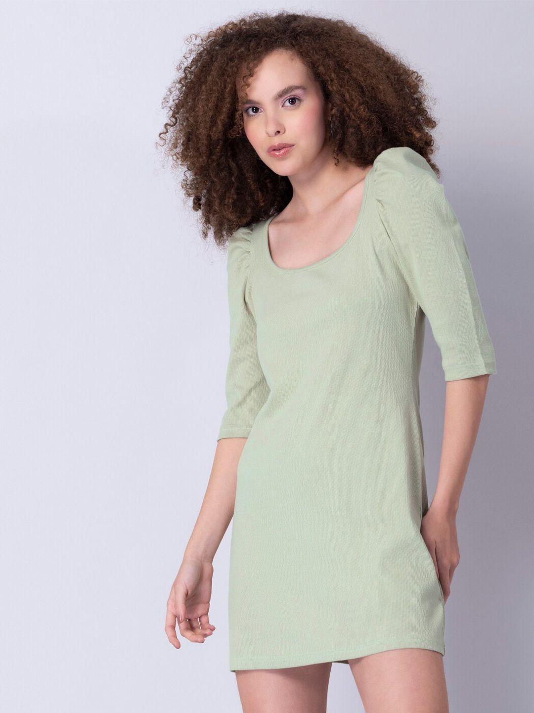 faballey women green puff sleeves bodycon mini dress