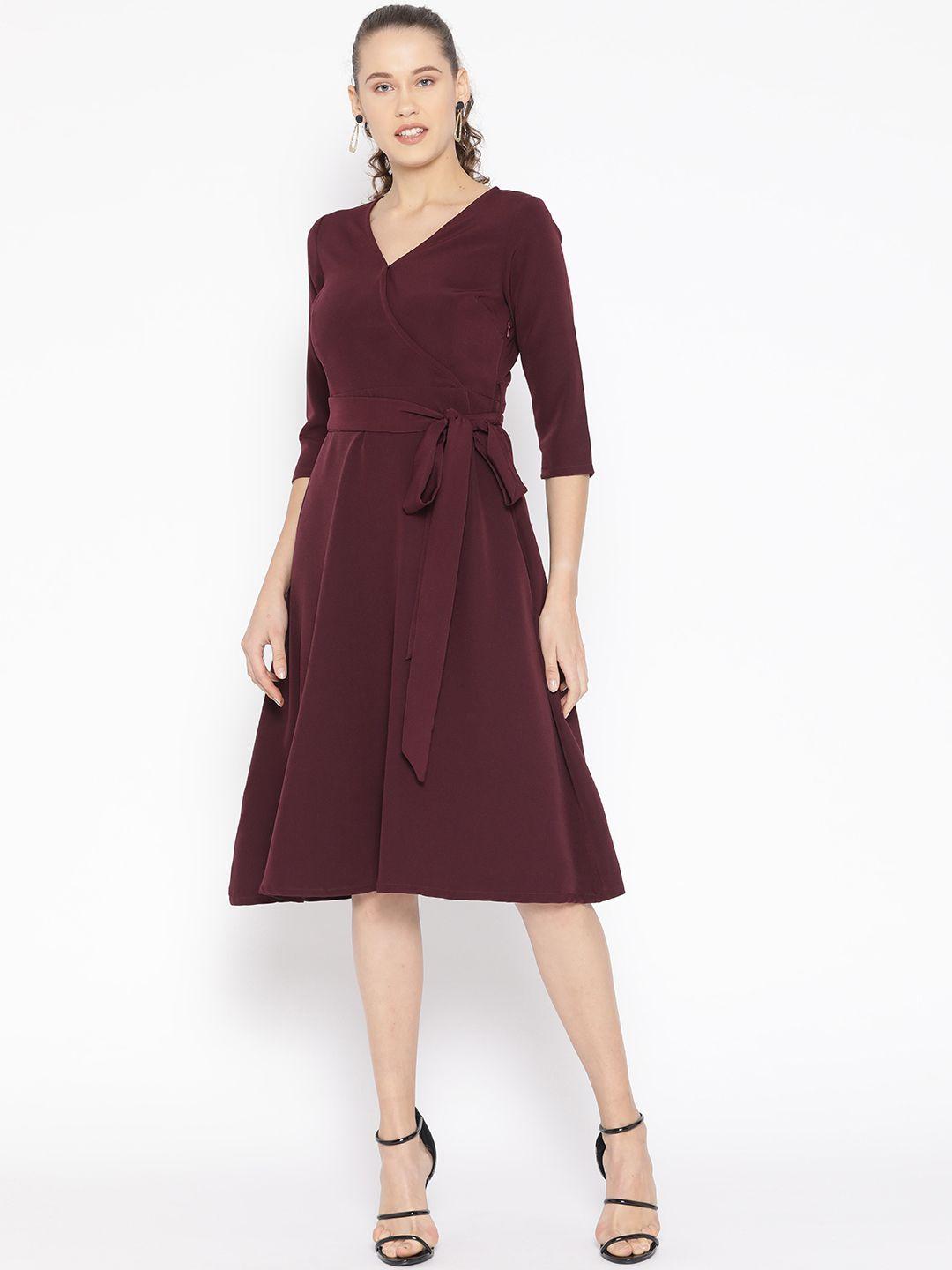 faballey women maroon solid fit and flare dress