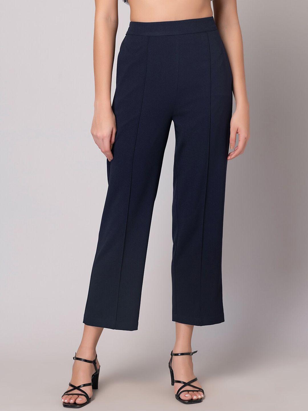 faballey women mid rise straight plain parallel trousers