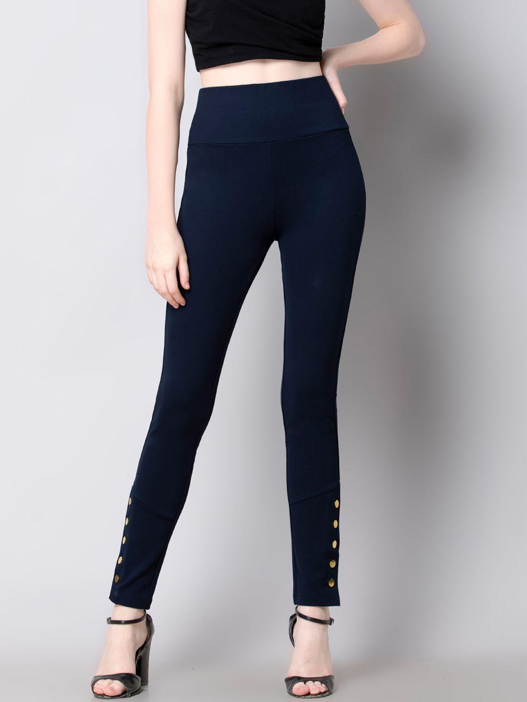 faballey women navy blue solid skiny-fit treggings
