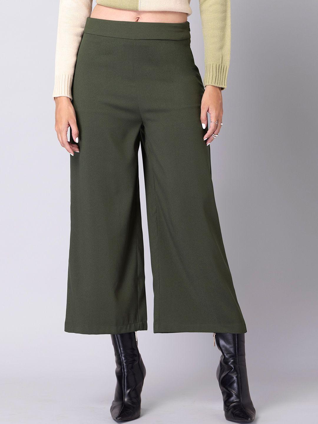faballey women olive green culottes trousers