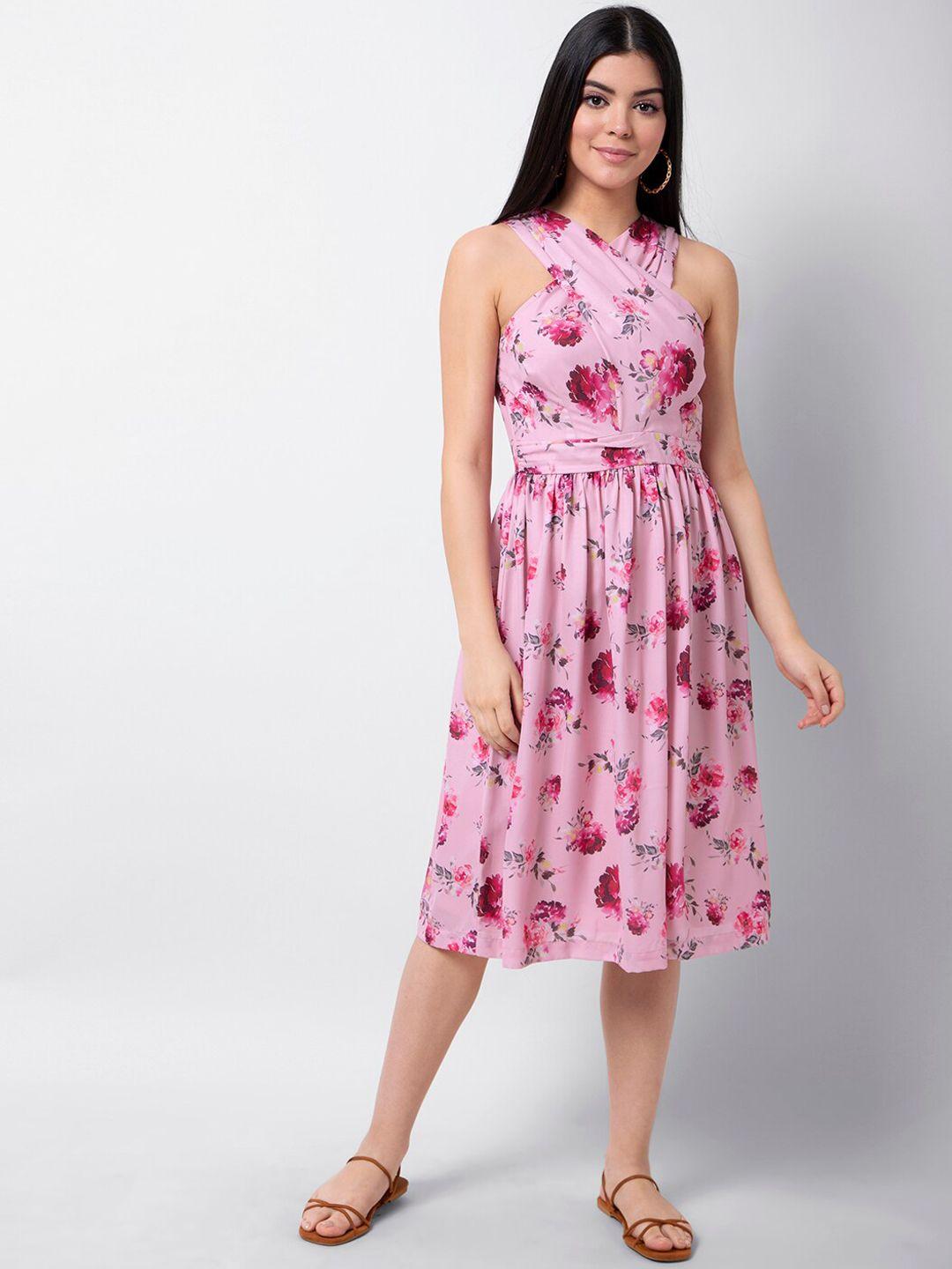 faballey women pink floral printed fit and flare dress