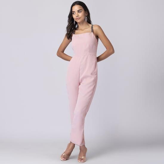 faballey women solid square neck jumpsuit