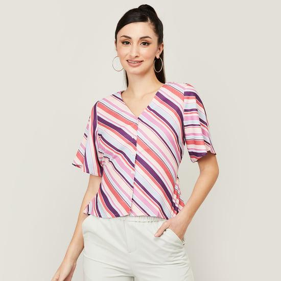 faballey women striped top with back tie-up