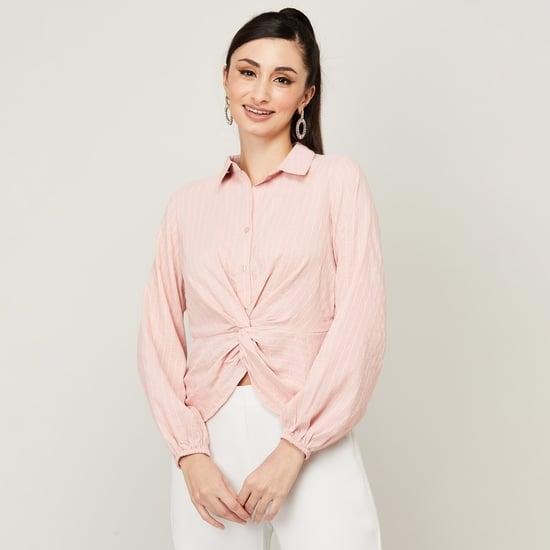 faballey women striped twisted detail casual shirt