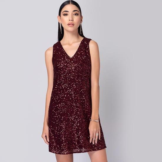 faballey  women embellished v-neck a-line dress