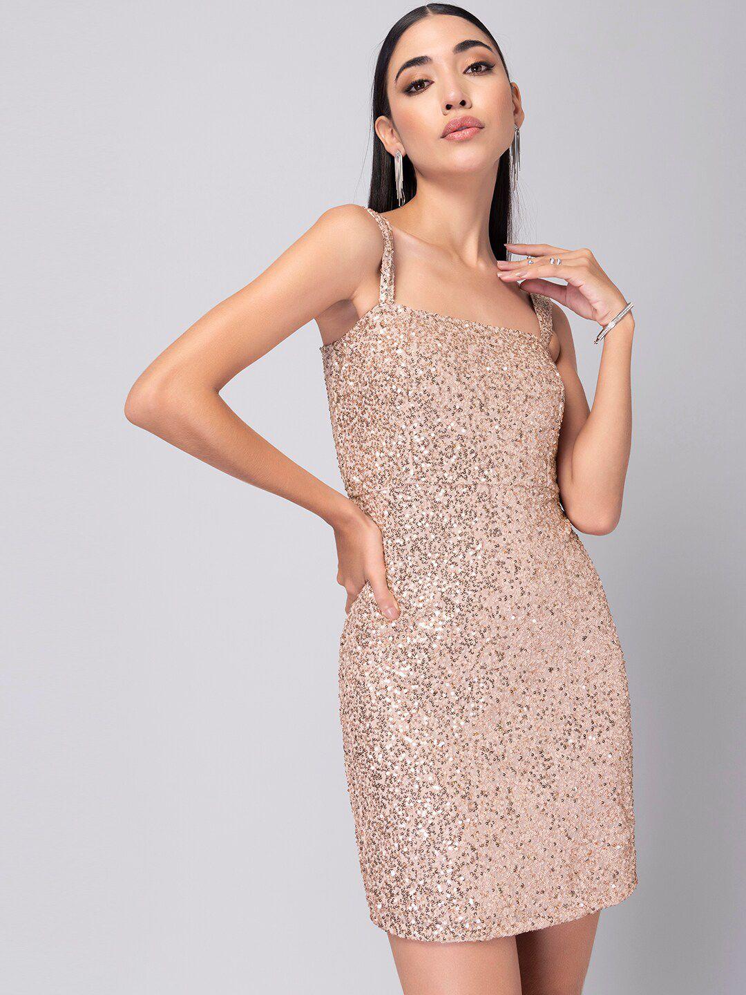 faballey beige embellished sheath dress