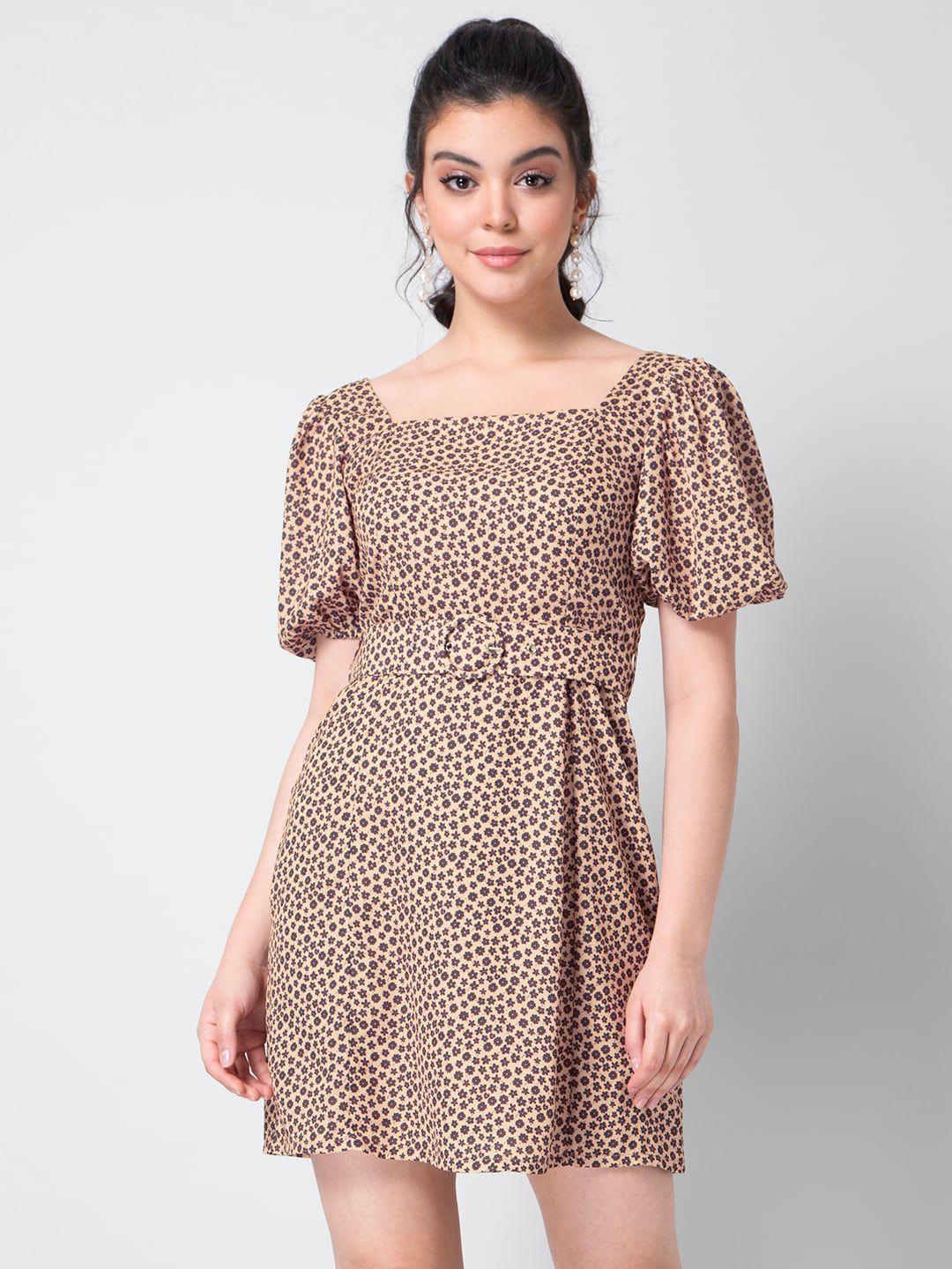 faballey beige floral georgette dress