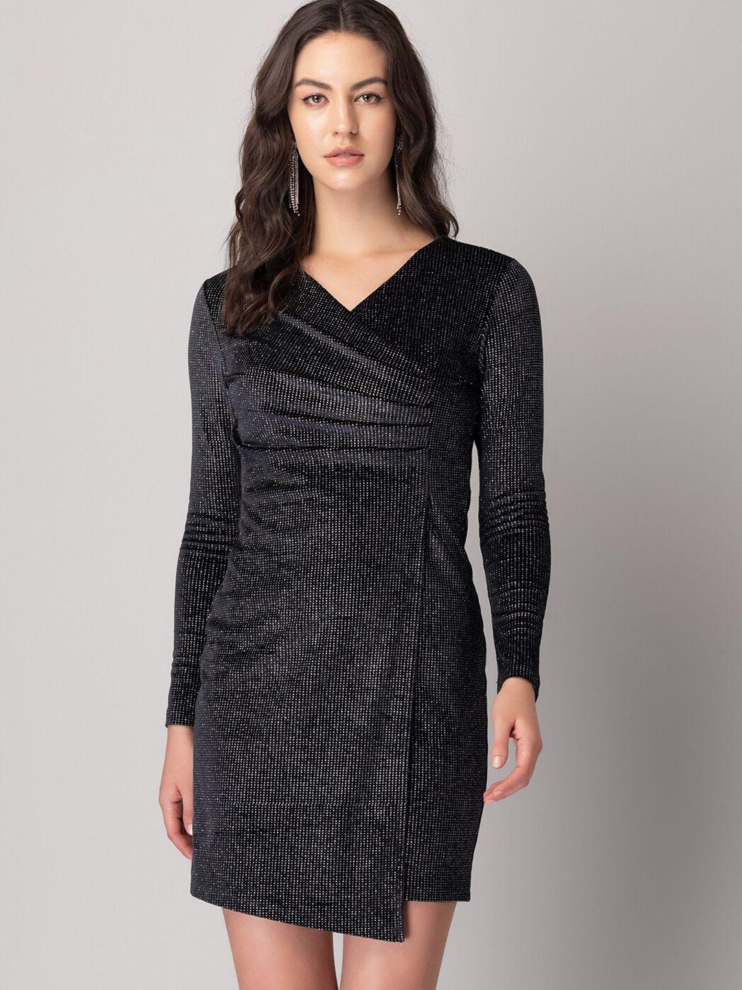 faballey black embellished v-neck sheath dress