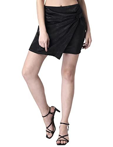 faballey black satin asymmetric mini wrap skirt