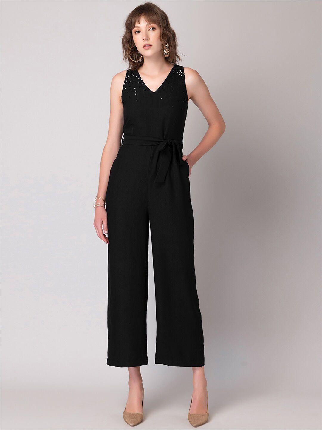 faballey black sequinned embellished basic jumpsuit