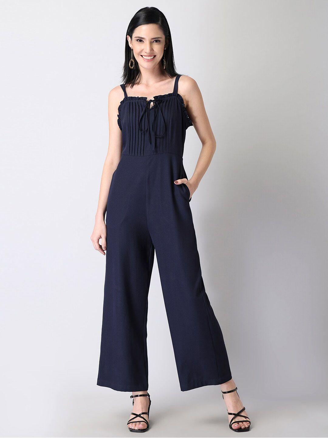 faballey blue basic jumpsuit with ruffles