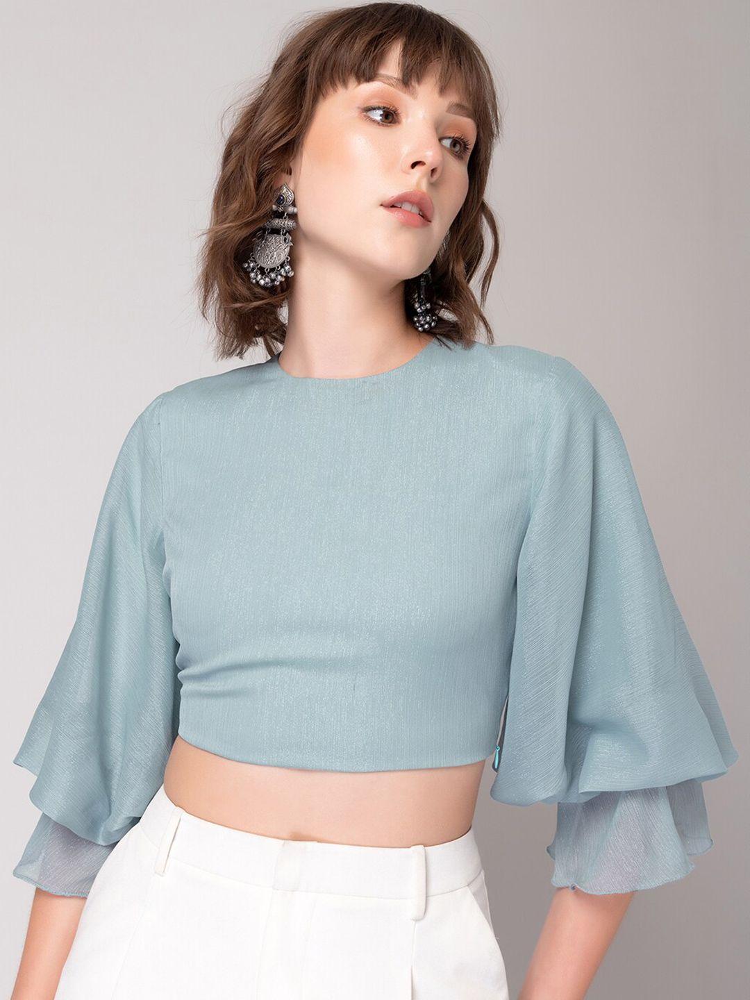 faballey blue flared sleeves crop regular top