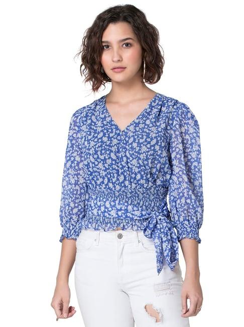 faballey blue floral belted crop top