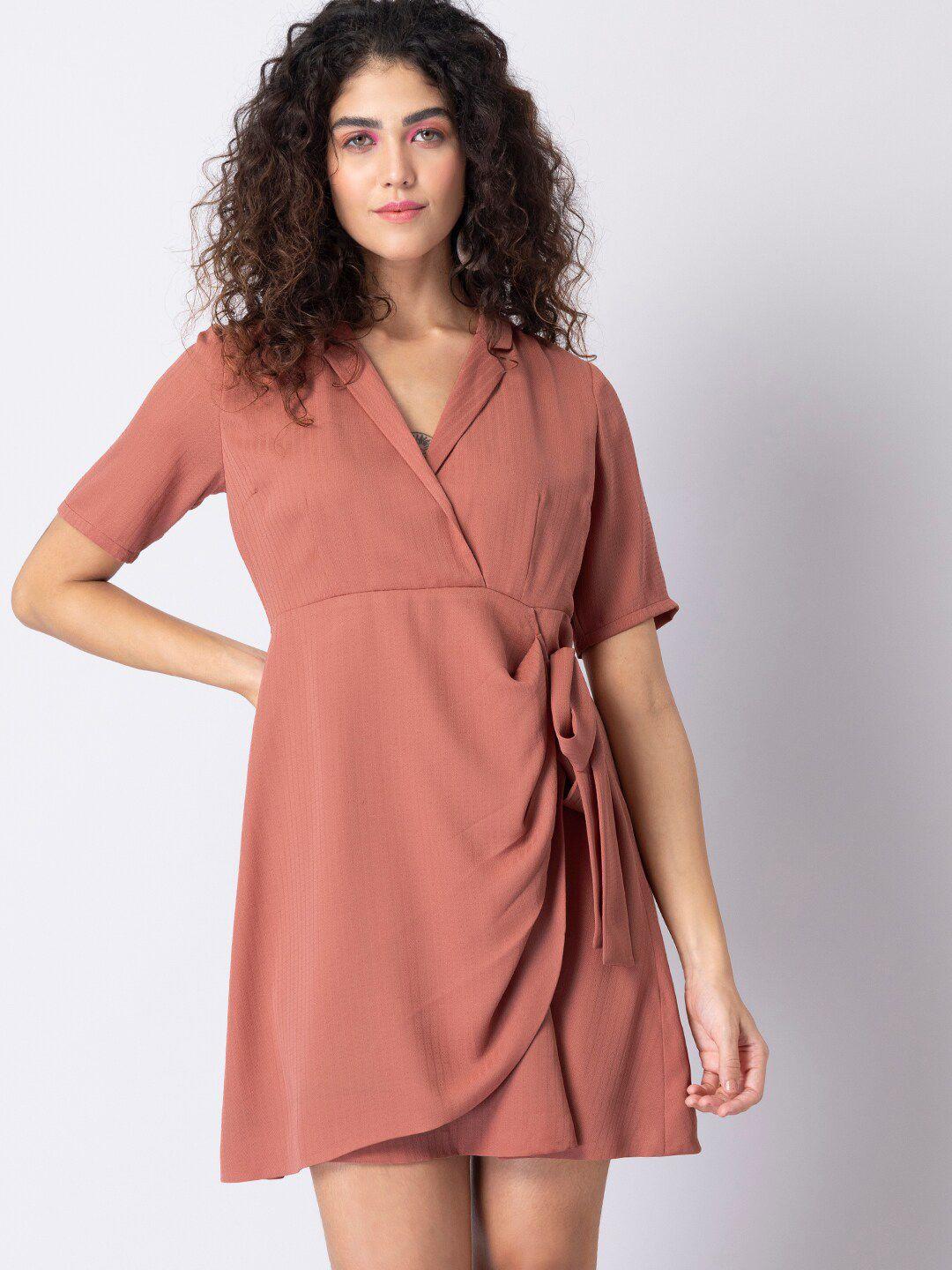 faballey brown crepe wrap mini dress