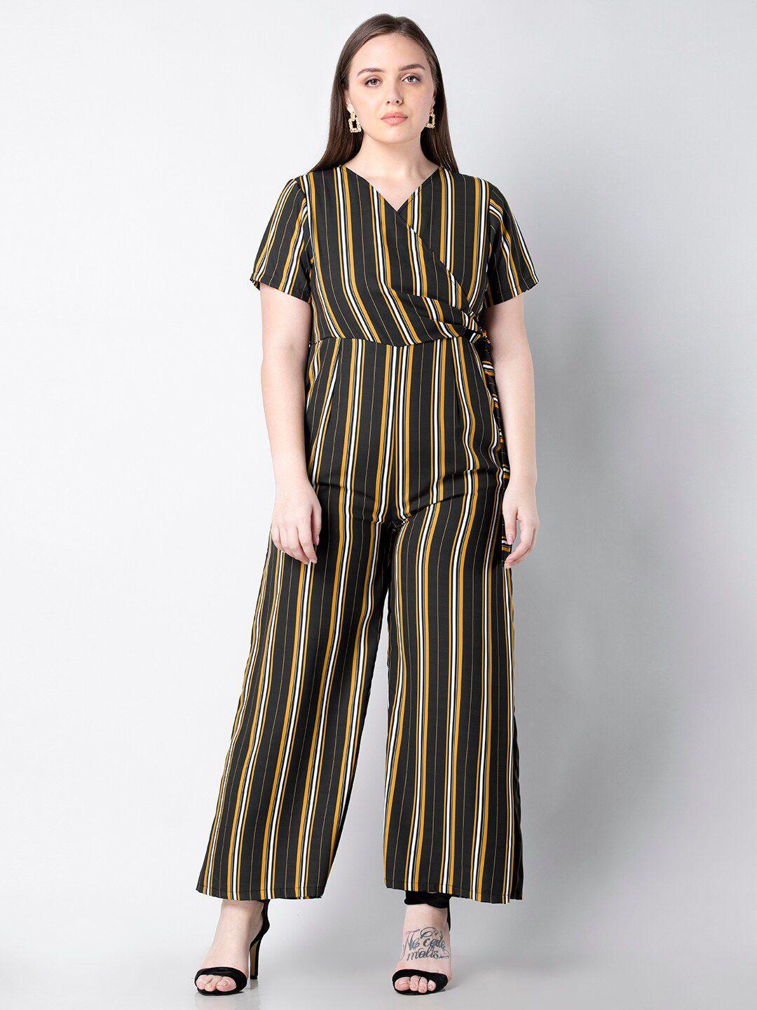 faballey curve black & yellow striped basic jumpsuit