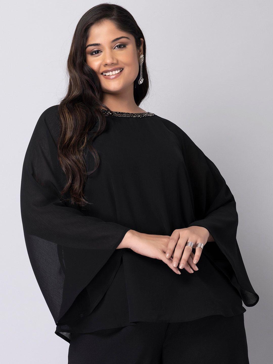 faballey curve black georgette top