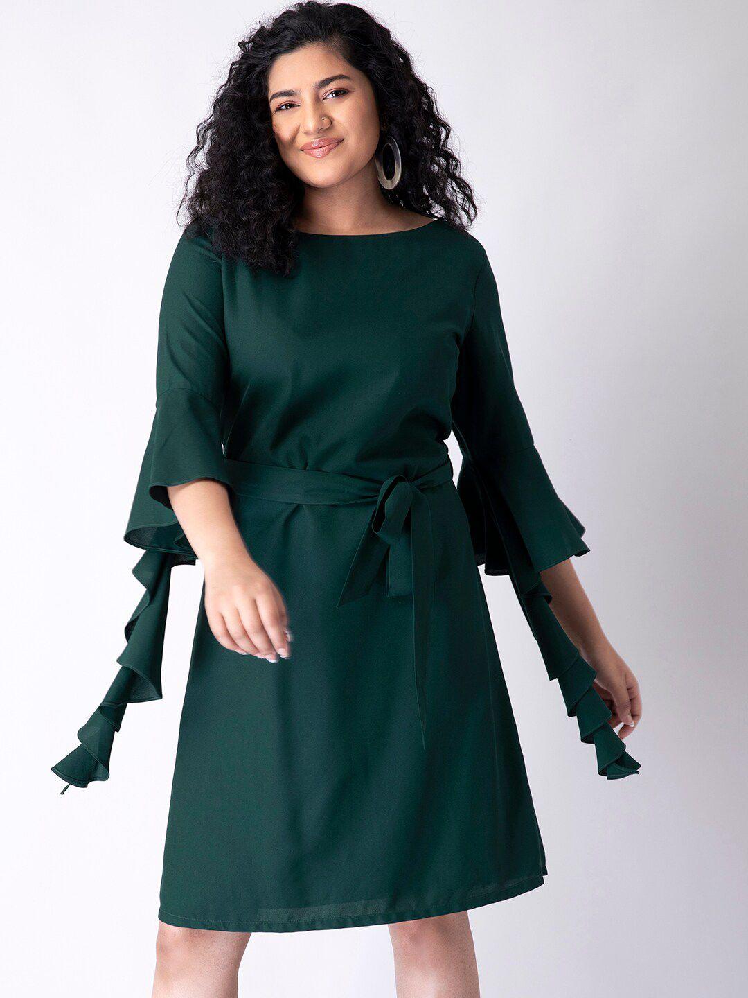 faballey curve green georgette a-line dress