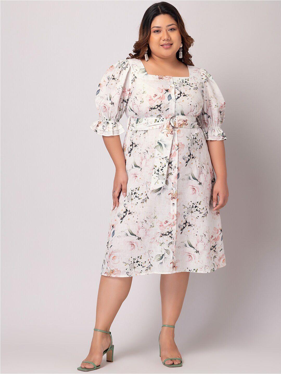 faballey curve plus size floral print midi dress with belt
