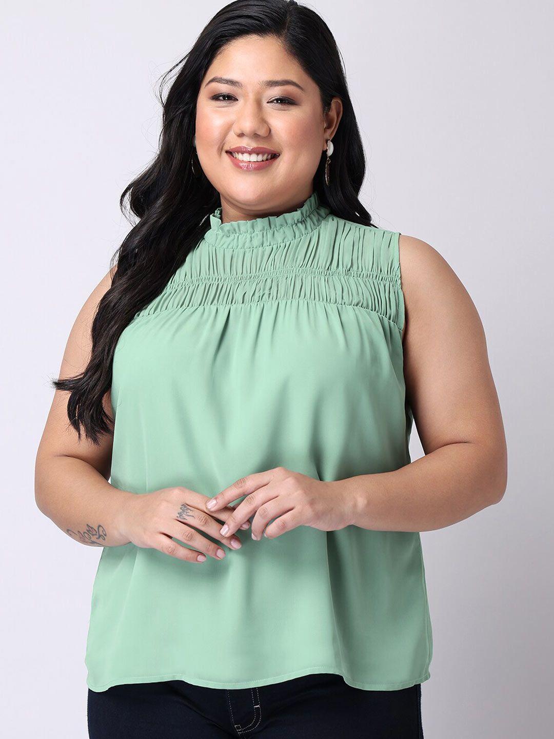 faballey curve plus size green georgette top