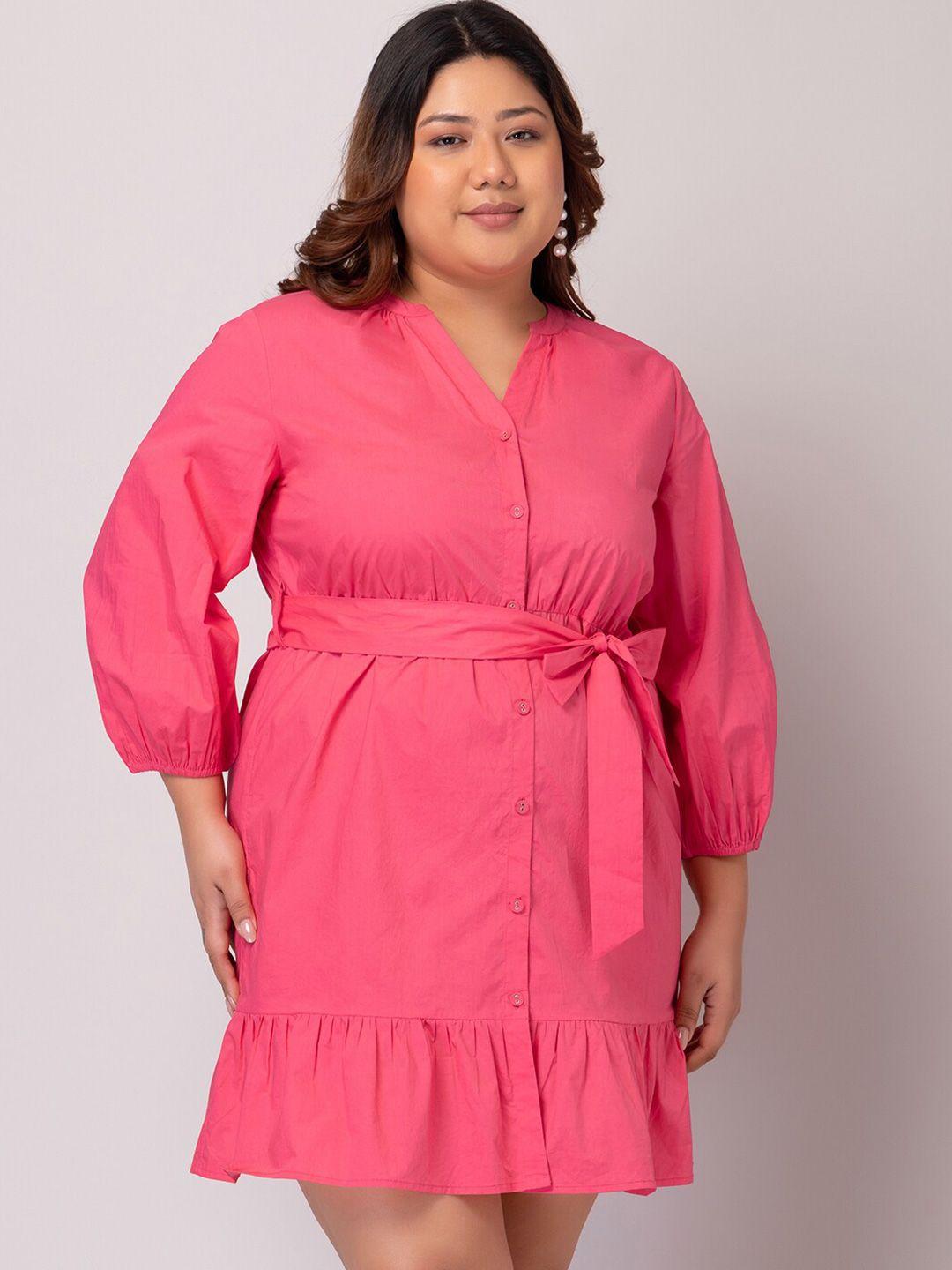 faballey curve plus size mandarin collar puff sleeve pure cotton shirt style dress