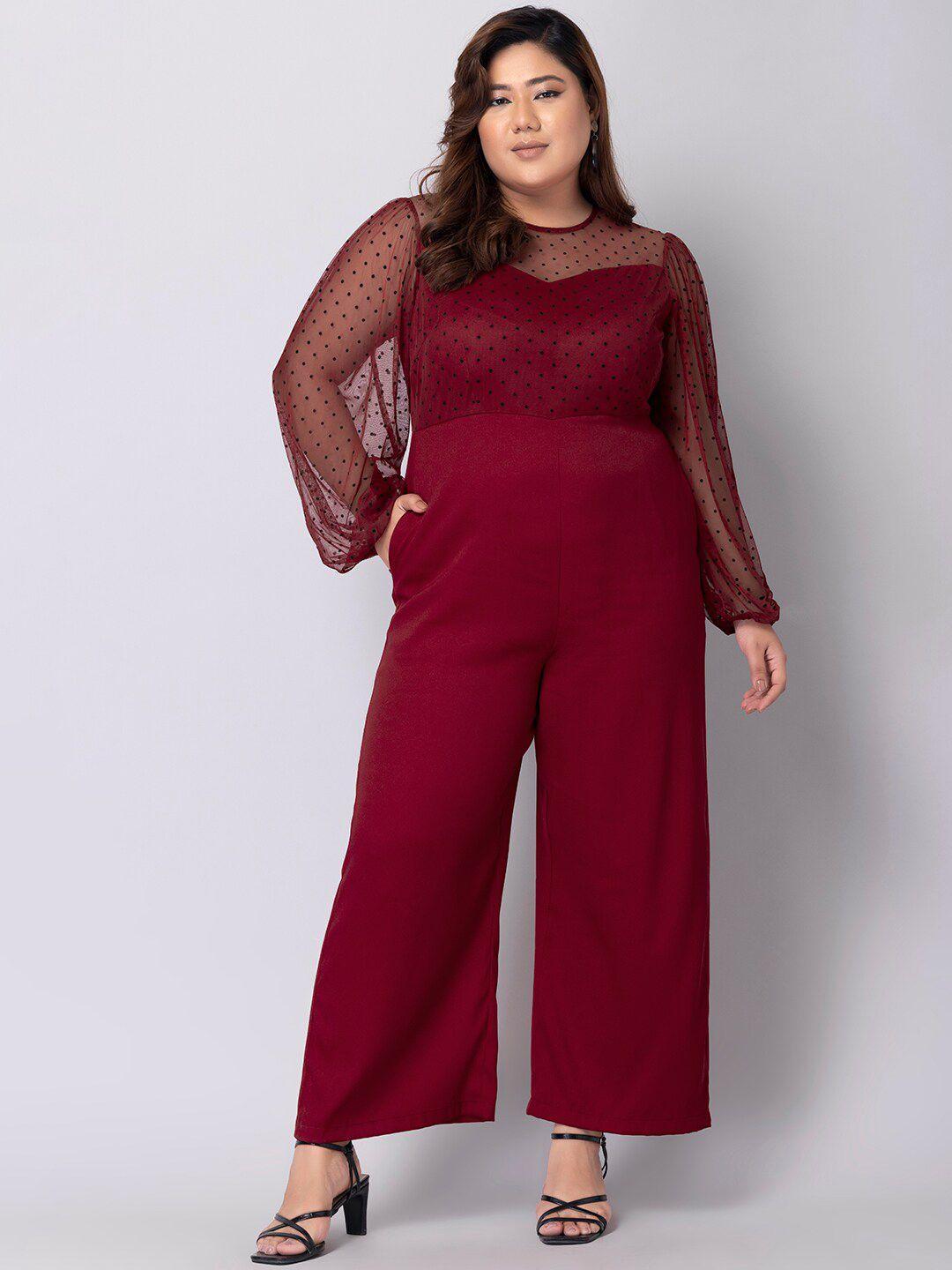 faballey curve plus size printed round neck basic jumpsuit