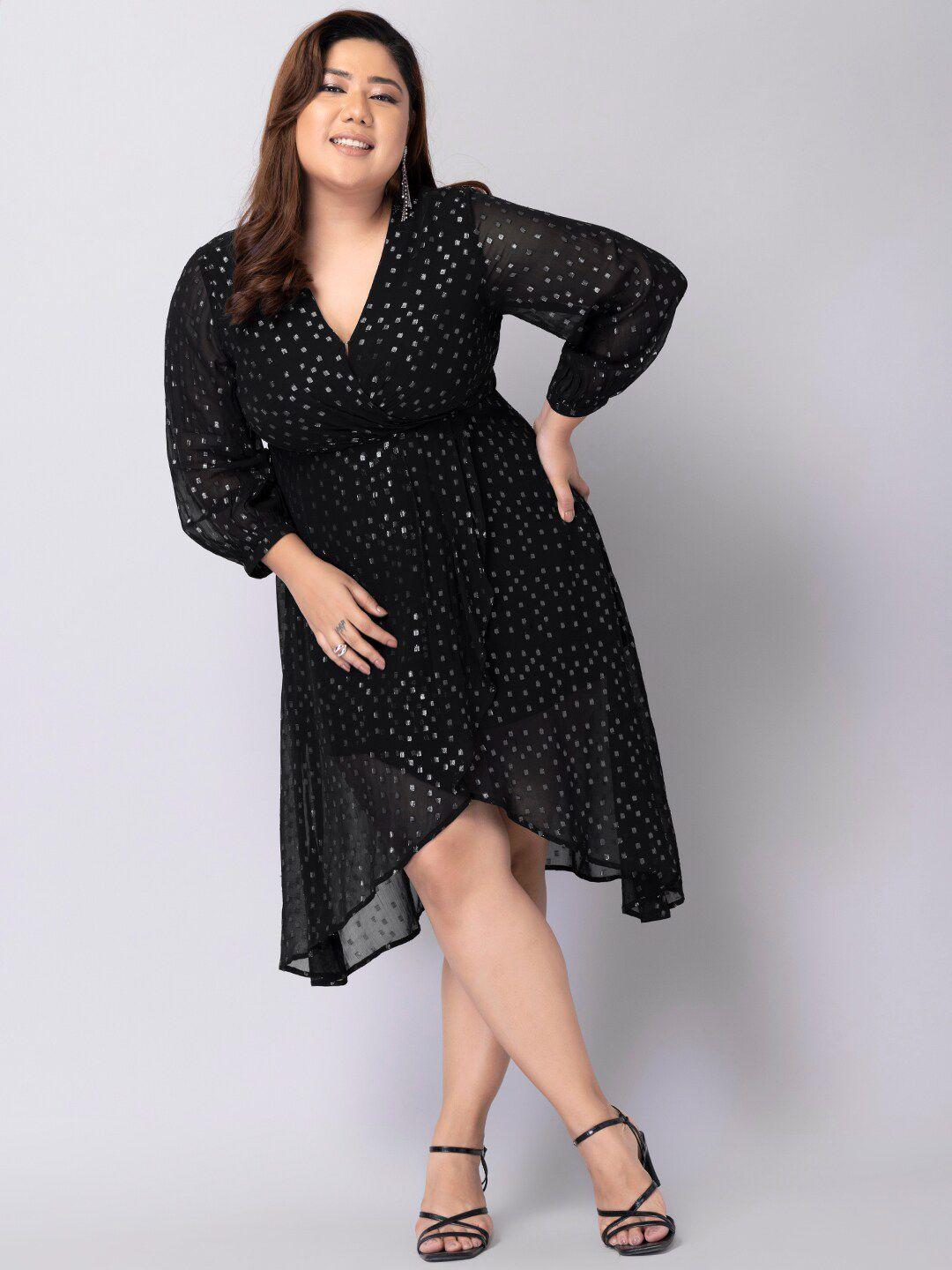 faballey curve plus size self design long sleeve asymmetric dress