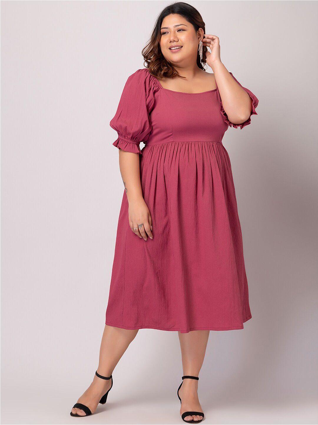 faballey curve plus size square neck puff sleeve midi dress
