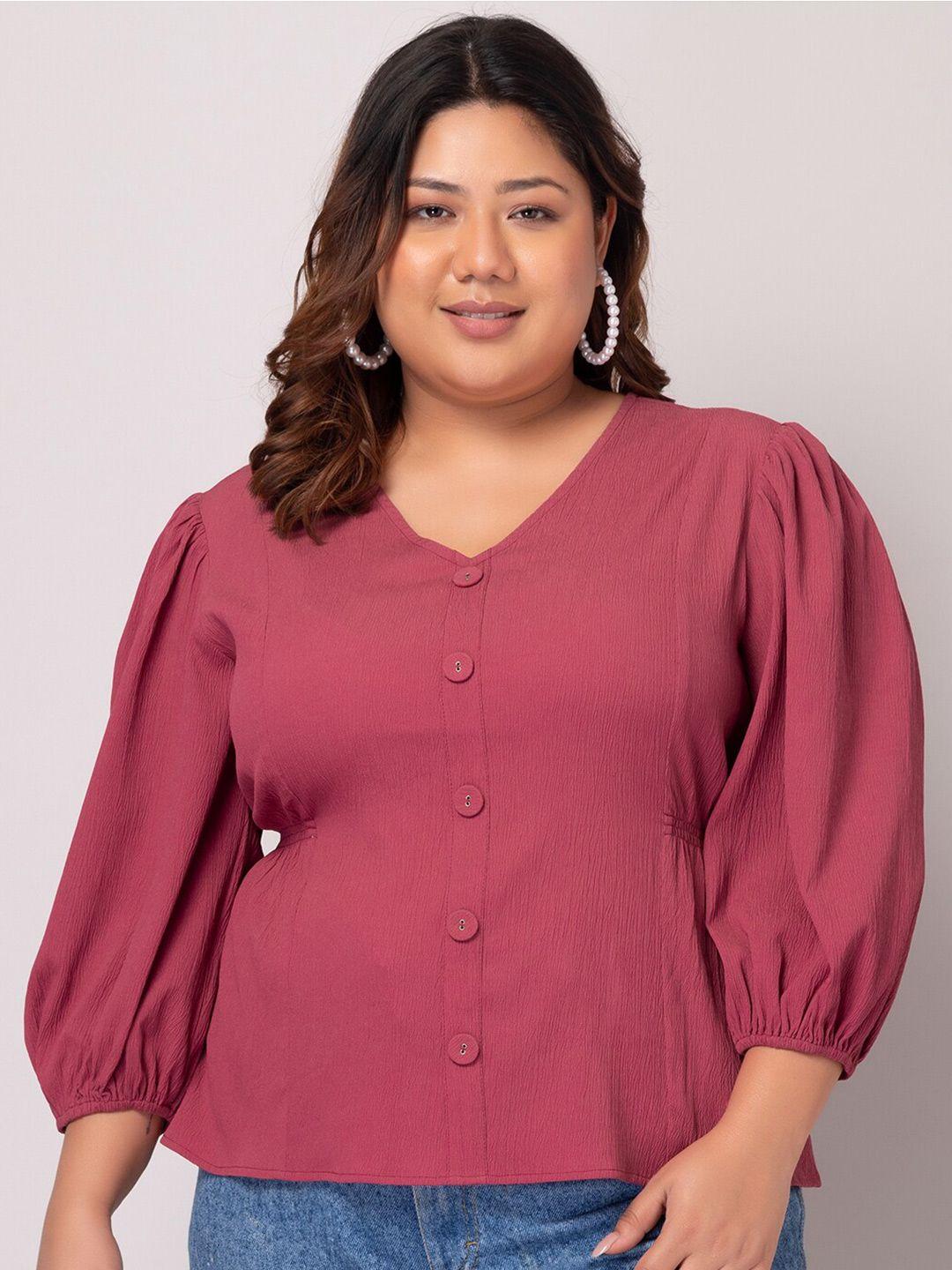 faballey curve v-neck puff sleeves top