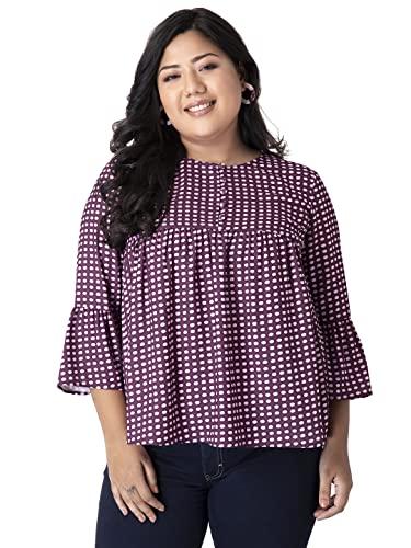 faballey curve women's regularwine polka bell sleeve top (ctp00566_maroon 3xl)