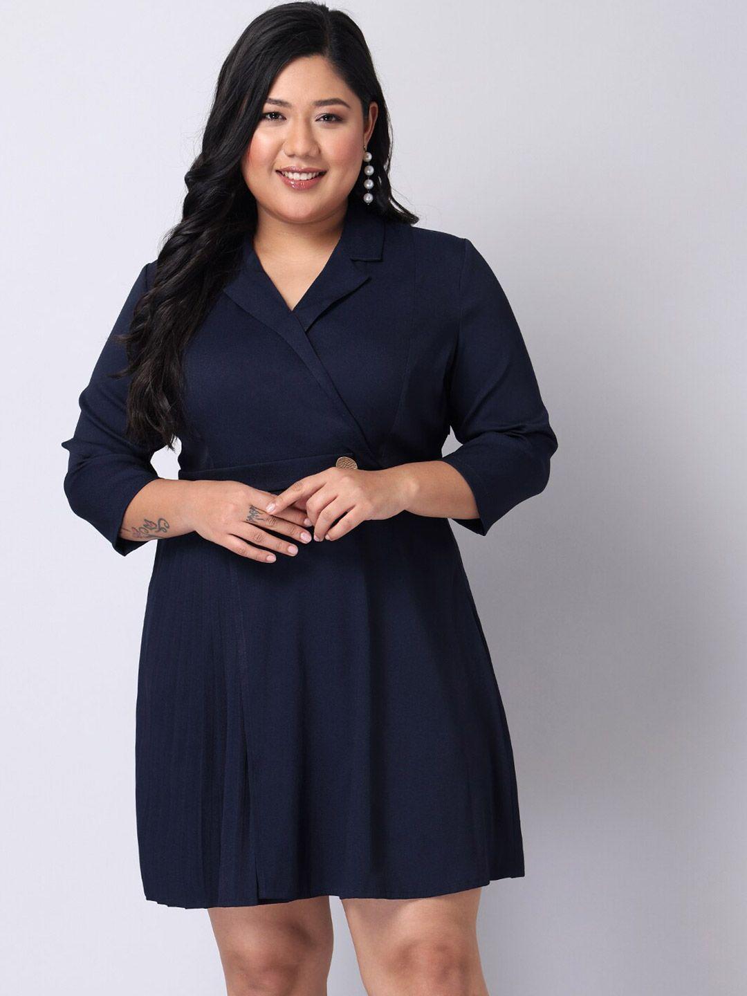 faballey curve women plus size blue solid crepe dress