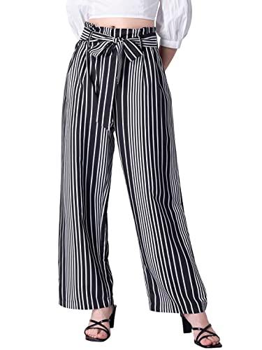 faballey department42 crepe regular black striped paper bag high waist trousers (bot00661 xs)