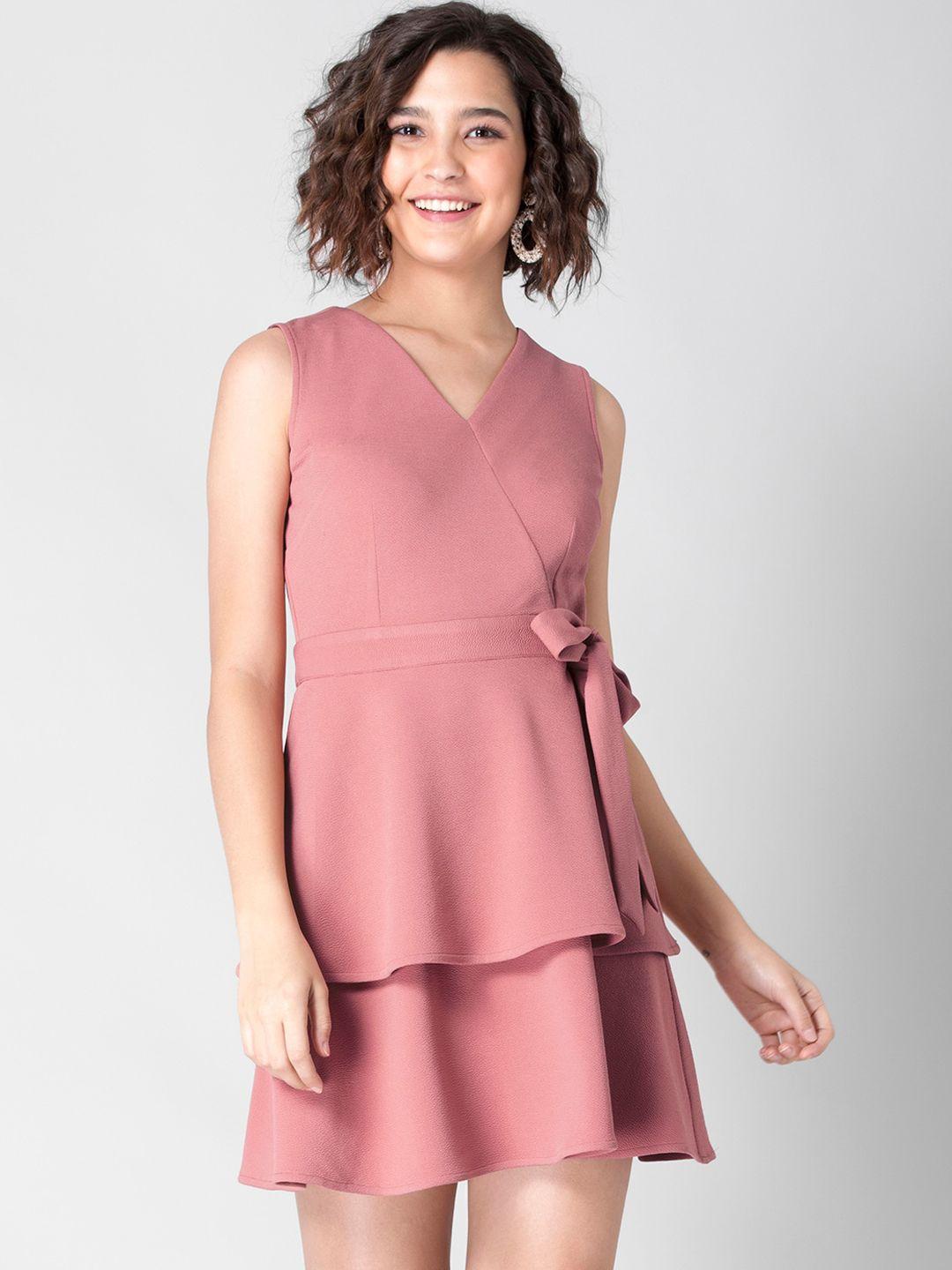 faballey dusty pink tiered side tie skater dress