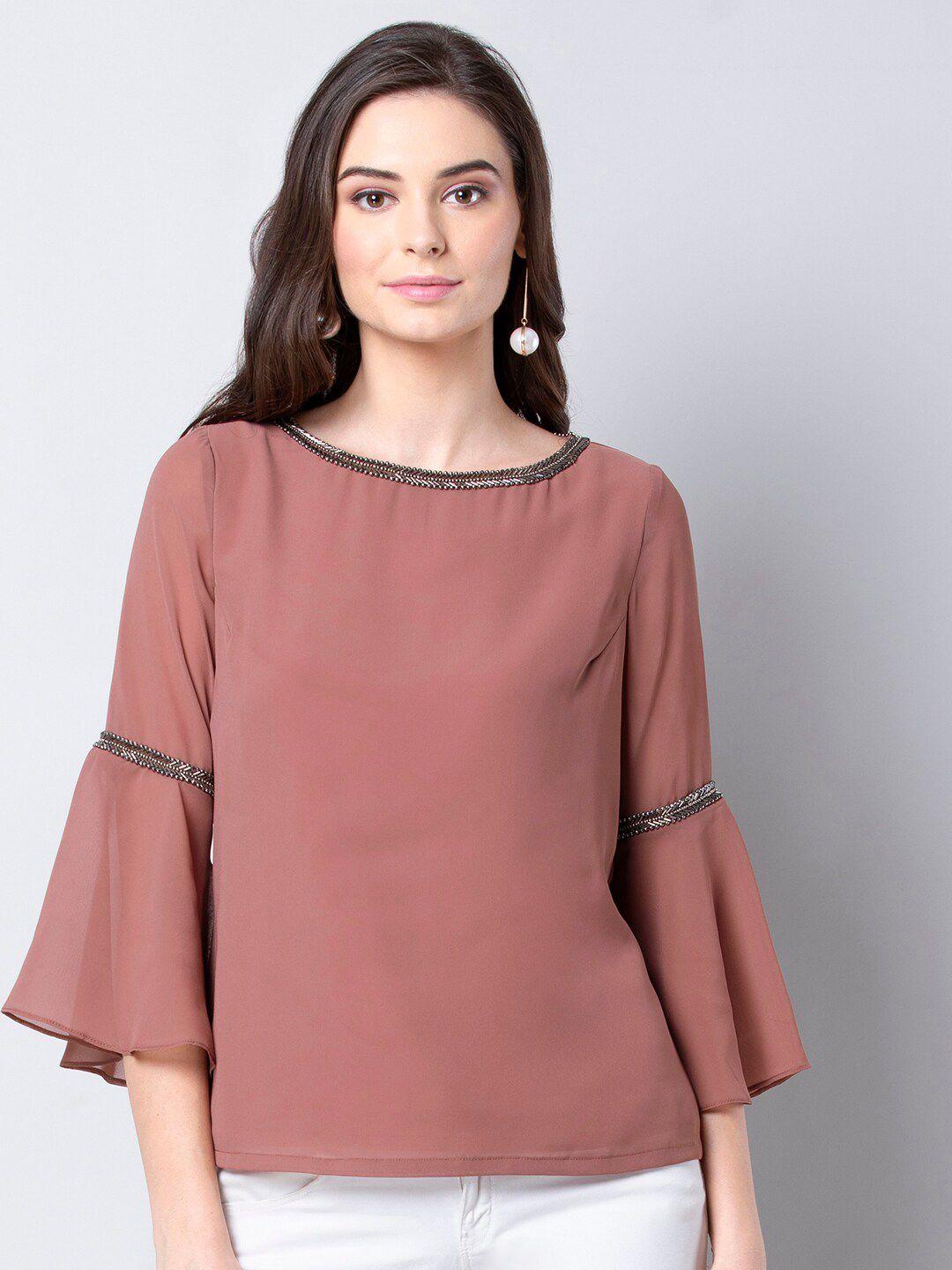 faballey embellished bell sleeves georgette top