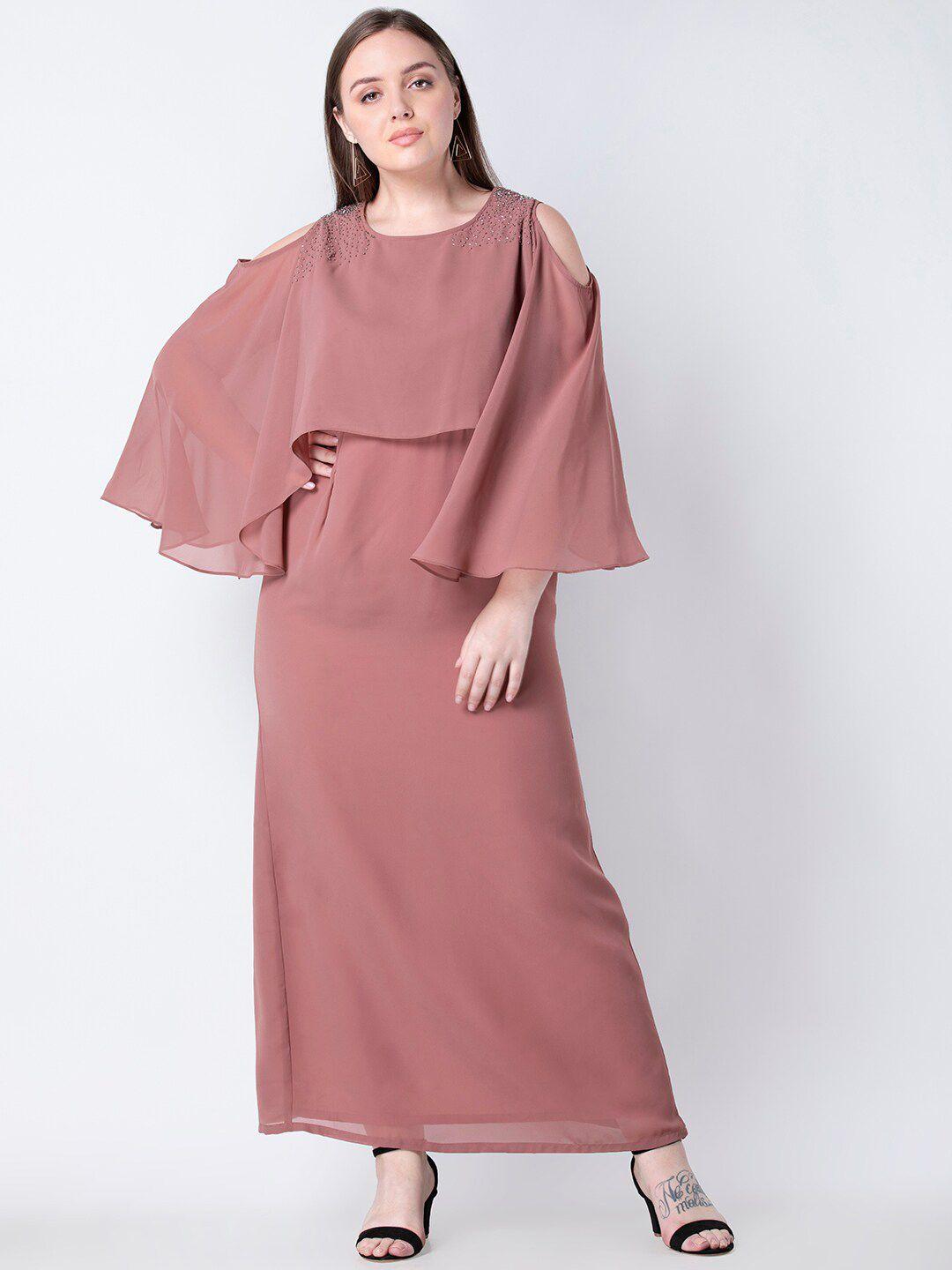 faballey embellished georgette cold shoulder maxi dress
